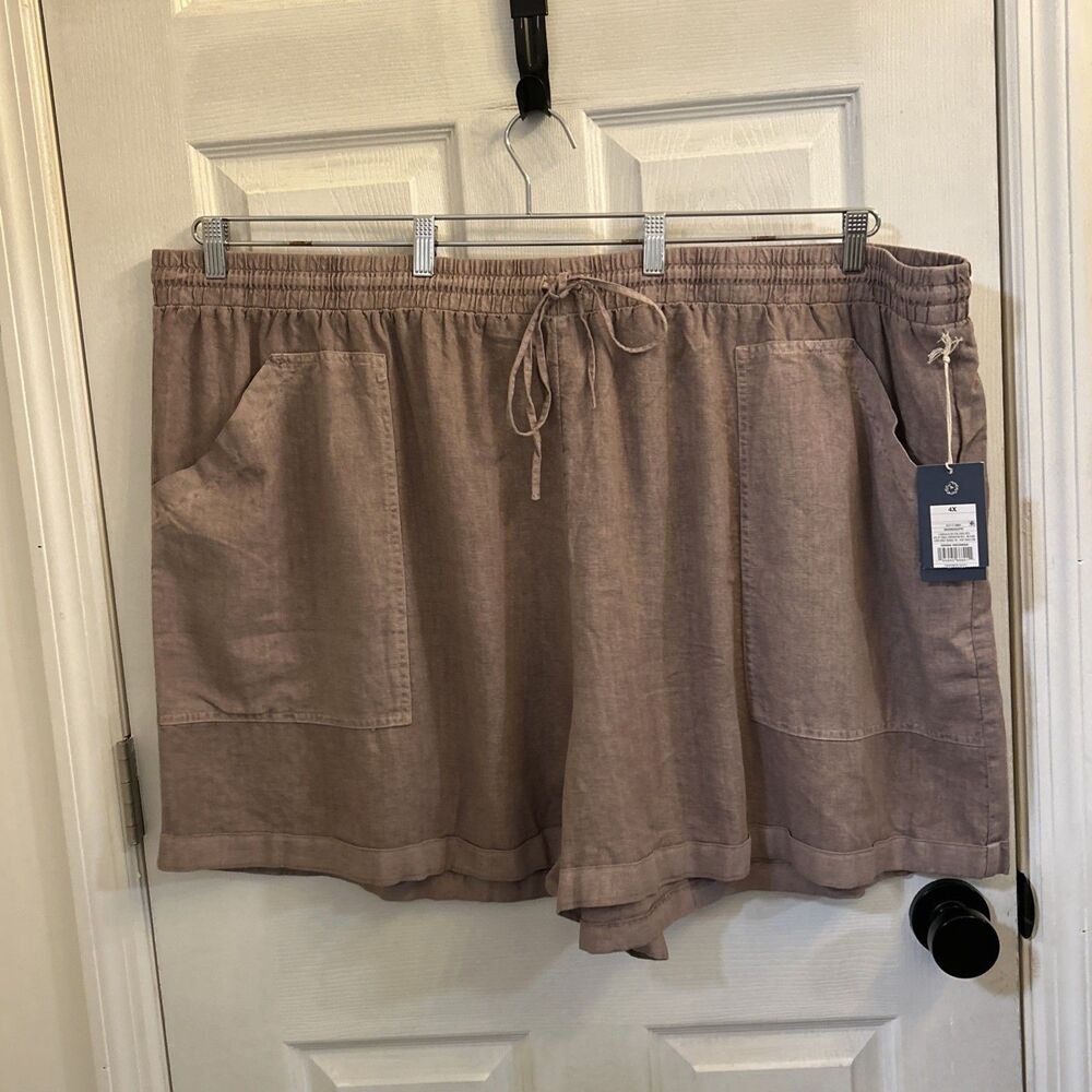 NWT Universal Thread Plus Size Drawstring Linen Utility Shorts Brown Size 4X